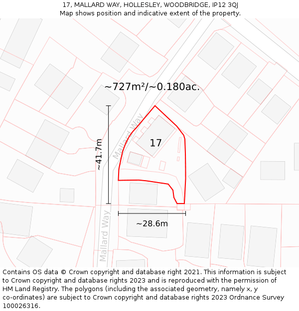 17, MALLARD WAY, HOLLESLEY, WOODBRIDGE, IP12 3QJ: Plot and title map