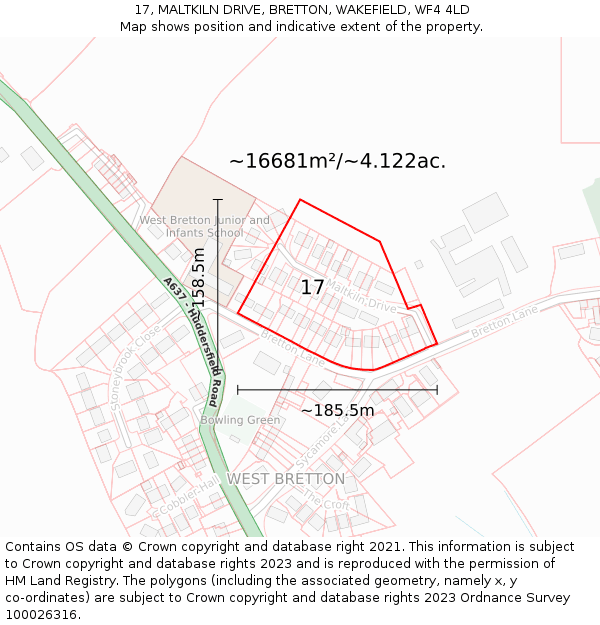 17, MALTKILN DRIVE, BRETTON, WAKEFIELD, WF4 4LD: Plot and title map