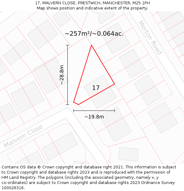 17, MALVERN CLOSE, PRESTWICH, MANCHESTER, M25 1PH: Plot and title map