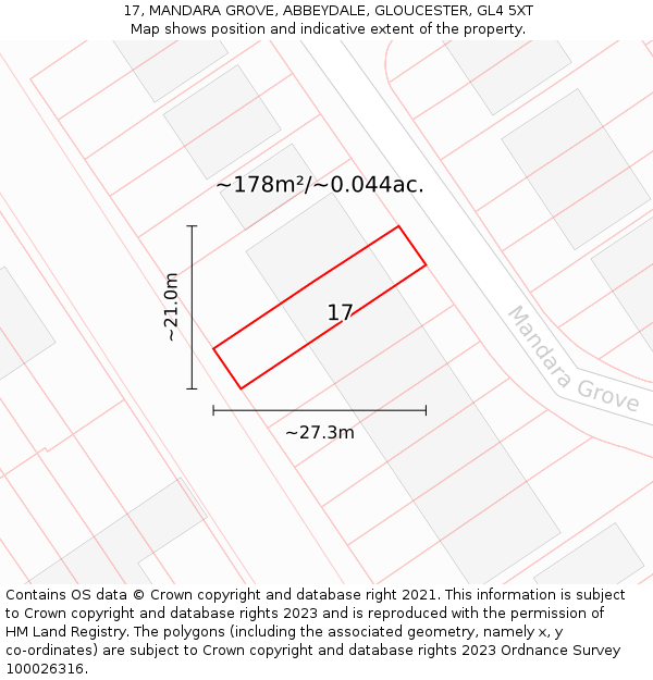 17, MANDARA GROVE, ABBEYDALE, GLOUCESTER, GL4 5XT: Plot and title map