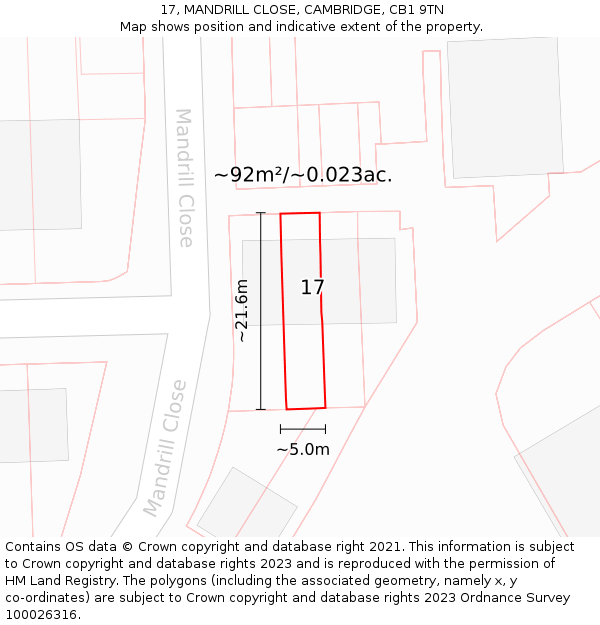 17, MANDRILL CLOSE, CAMBRIDGE, CB1 9TN: Plot and title map
