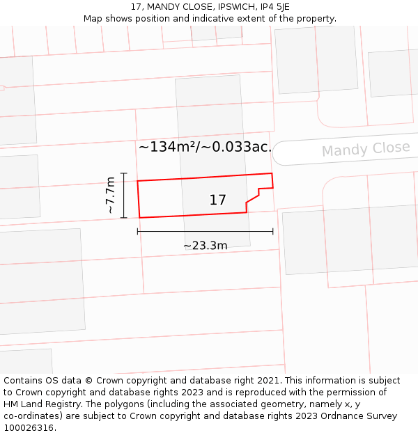 17, MANDY CLOSE, IPSWICH, IP4 5JE: Plot and title map