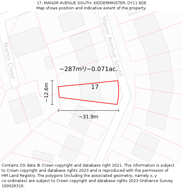 17, MANOR AVENUE SOUTH, KIDDERMINSTER, DY11 6DE: Plot and title map