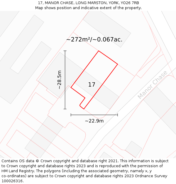 17, MANOR CHASE, LONG MARSTON, YORK, YO26 7RB: Plot and title map