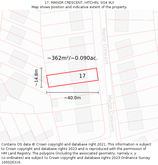 17, MANOR CRESCENT, HITCHIN, SG4 9LY: Plot and title map