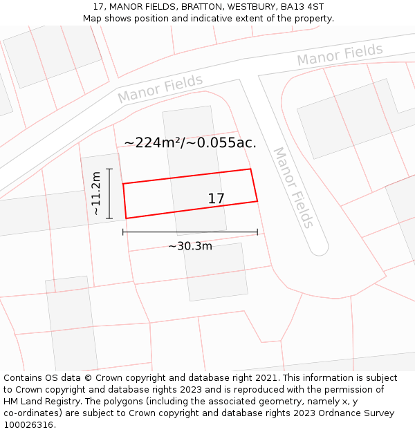 17, MANOR FIELDS, BRATTON, WESTBURY, BA13 4ST: Plot and title map