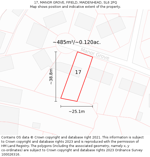 17, MANOR GROVE, FIFIELD, MAIDENHEAD, SL6 2PQ: Plot and title map