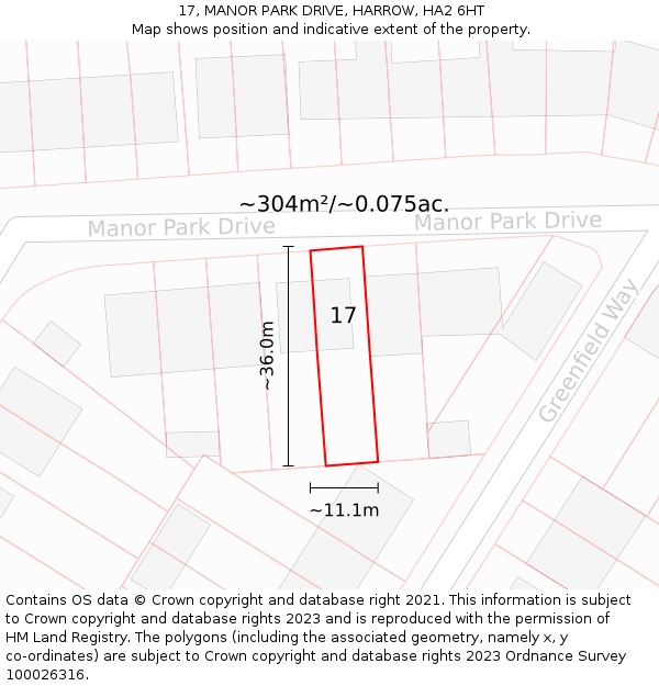 17, MANOR PARK DRIVE, HARROW, HA2 6HT: Plot and title map