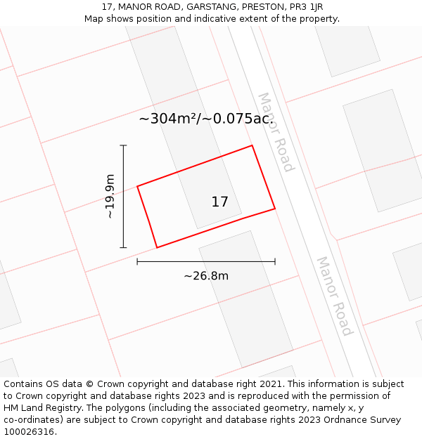 17, MANOR ROAD, GARSTANG, PRESTON, PR3 1JR: Plot and title map