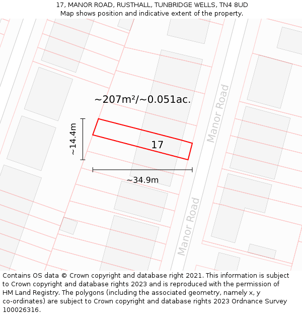 17, MANOR ROAD, RUSTHALL, TUNBRIDGE WELLS, TN4 8UD: Plot and title map