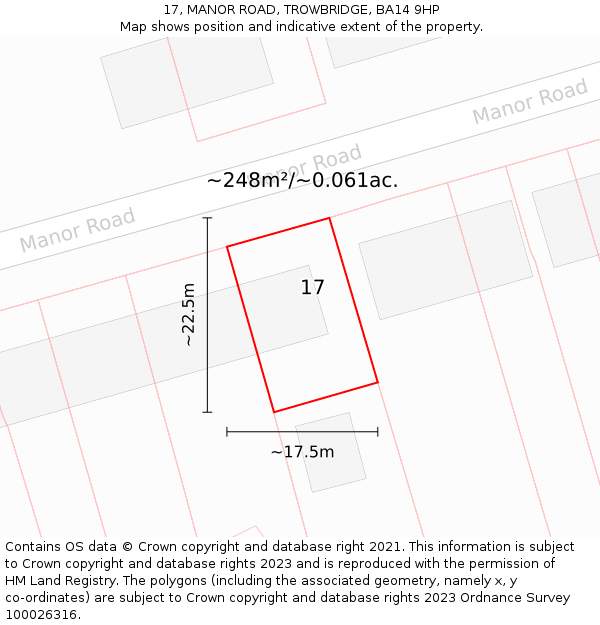 17, MANOR ROAD, TROWBRIDGE, BA14 9HP: Plot and title map