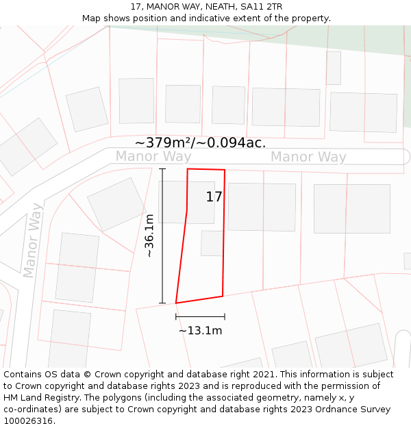 17, MANOR WAY, NEATH, SA11 2TR: Plot and title map