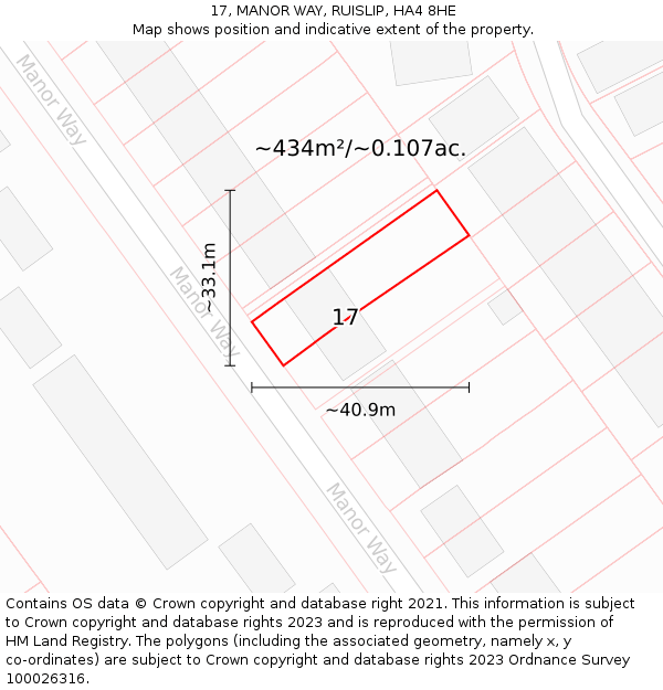 17, MANOR WAY, RUISLIP, HA4 8HE: Plot and title map