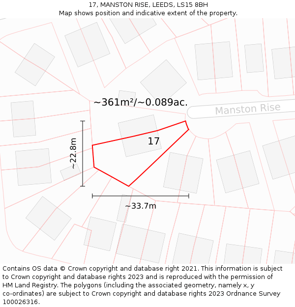 17, MANSTON RISE, LEEDS, LS15 8BH: Plot and title map
