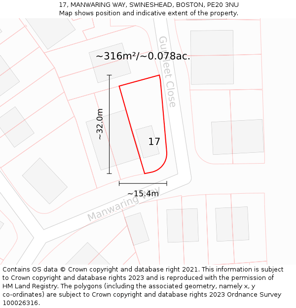 17, MANWARING WAY, SWINESHEAD, BOSTON, PE20 3NU: Plot and title map