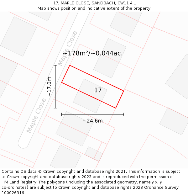 17, MAPLE CLOSE, SANDBACH, CW11 4JL: Plot and title map