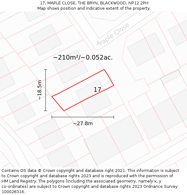 17, MAPLE CLOSE, THE BRYN, BLACKWOOD, NP12 2PH: Plot and title map