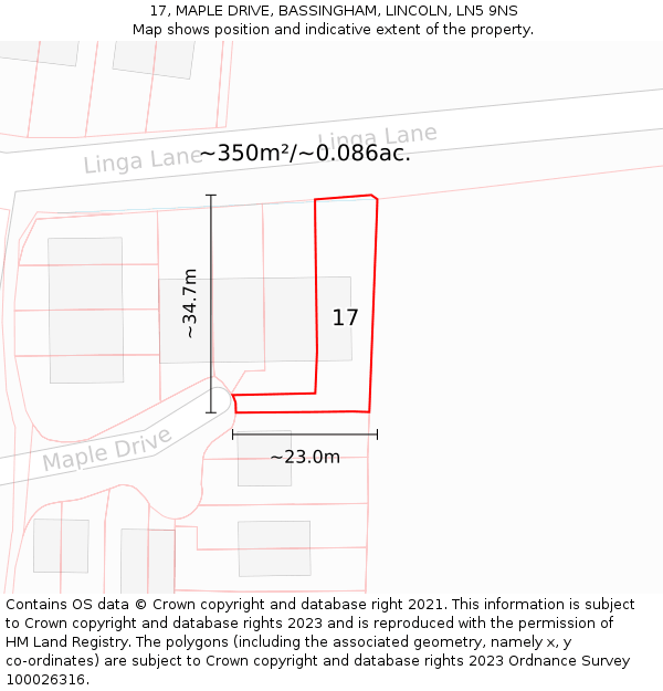 17, MAPLE DRIVE, BASSINGHAM, LINCOLN, LN5 9NS: Plot and title map