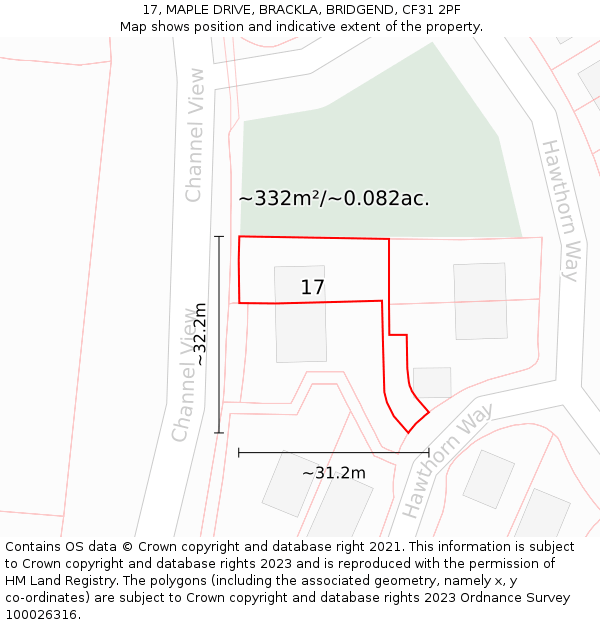 17, MAPLE DRIVE, BRACKLA, BRIDGEND, CF31 2PF: Plot and title map