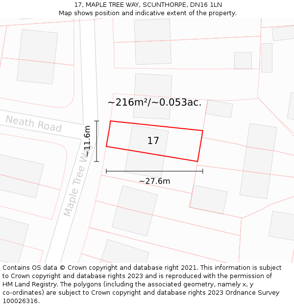 17, MAPLE TREE WAY, SCUNTHORPE, DN16 1LN: Plot and title map