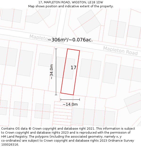 17, MAPLETON ROAD, WIGSTON, LE18 1DW: Plot and title map