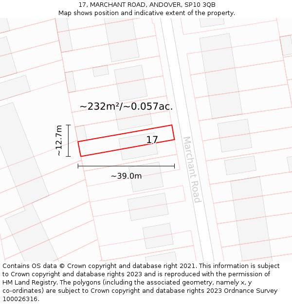 17, MARCHANT ROAD, ANDOVER, SP10 3QB: Plot and title map