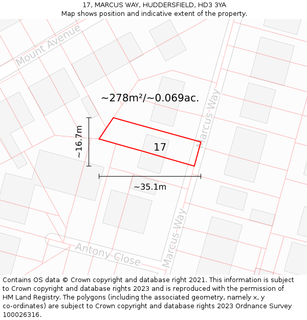 17, MARCUS WAY, HUDDERSFIELD, HD3 3YA: Plot and title map
