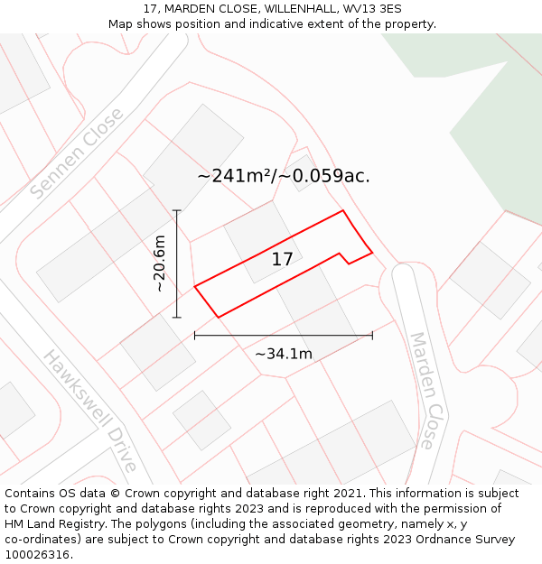 17, MARDEN CLOSE, WILLENHALL, WV13 3ES: Plot and title map