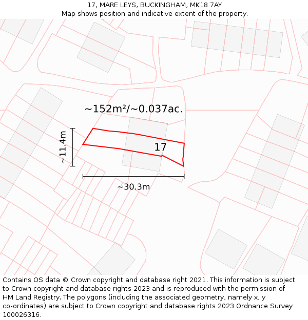 17, MARE LEYS, BUCKINGHAM, MK18 7AY: Plot and title map