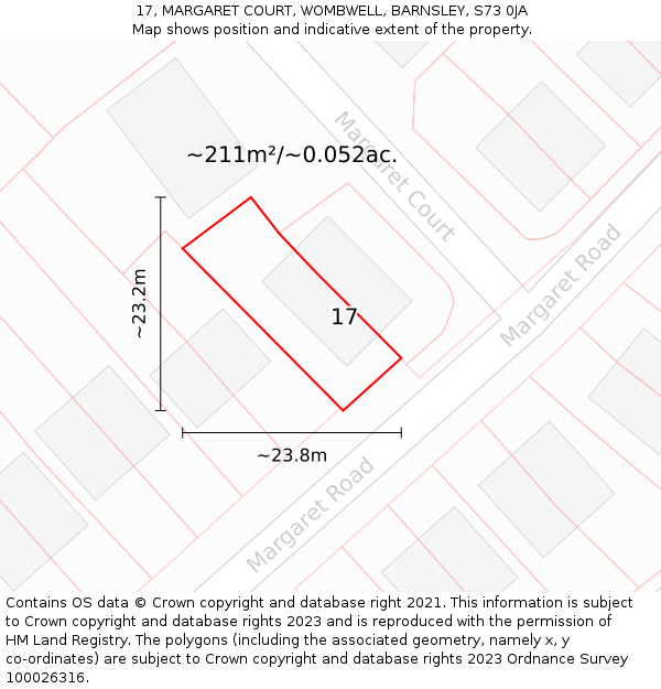 17, MARGARET COURT, WOMBWELL, BARNSLEY, S73 0JA: Plot and title map