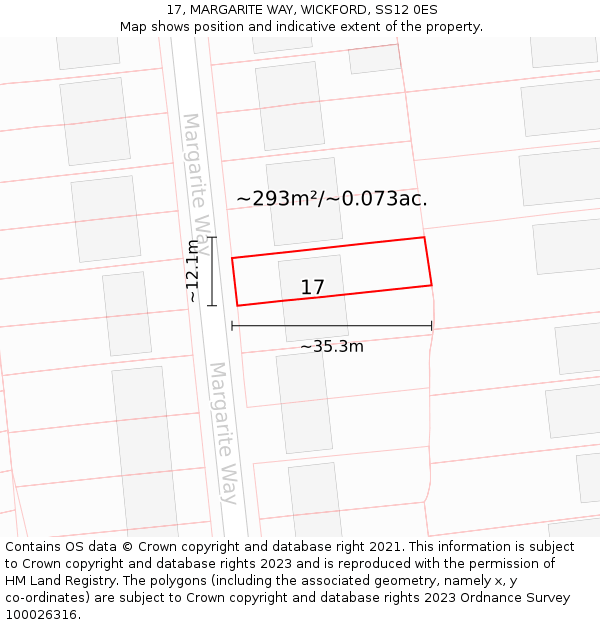 17, MARGARITE WAY, WICKFORD, SS12 0ES: Plot and title map