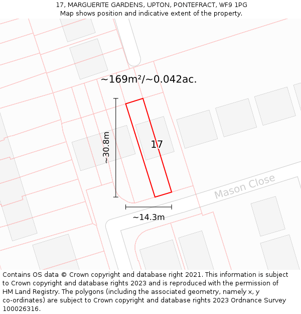 17, MARGUERITE GARDENS, UPTON, PONTEFRACT, WF9 1PG: Plot and title map