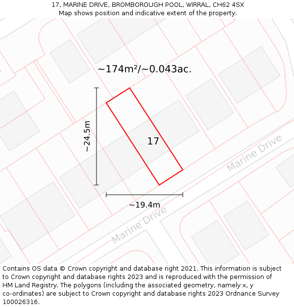 17, MARINE DRIVE, BROMBOROUGH POOL, WIRRAL, CH62 4SX: Plot and title map