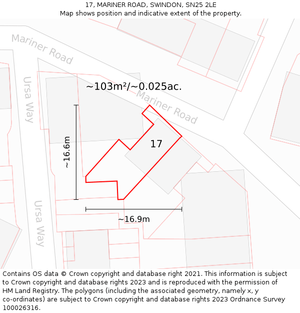 17, MARINER ROAD, SWINDON, SN25 2LE: Plot and title map
