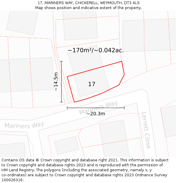 17, MARINERS WAY, CHICKERELL, WEYMOUTH, DT3 4LS: Plot and title map