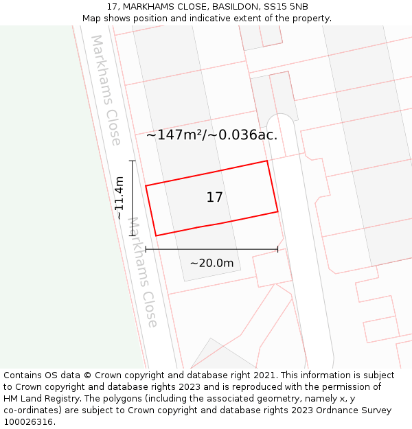17, MARKHAMS CLOSE, BASILDON, SS15 5NB: Plot and title map