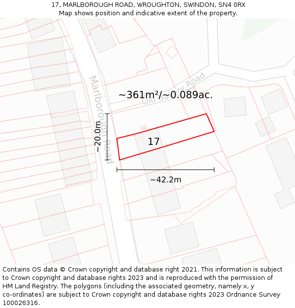 17, MARLBOROUGH ROAD, WROUGHTON, SWINDON, SN4 0RX: Plot and title map