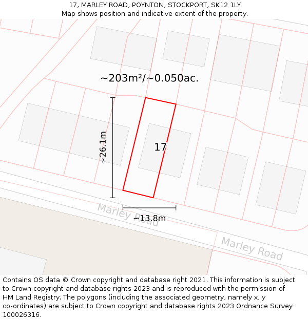 17, MARLEY ROAD, POYNTON, STOCKPORT, SK12 1LY: Plot and title map