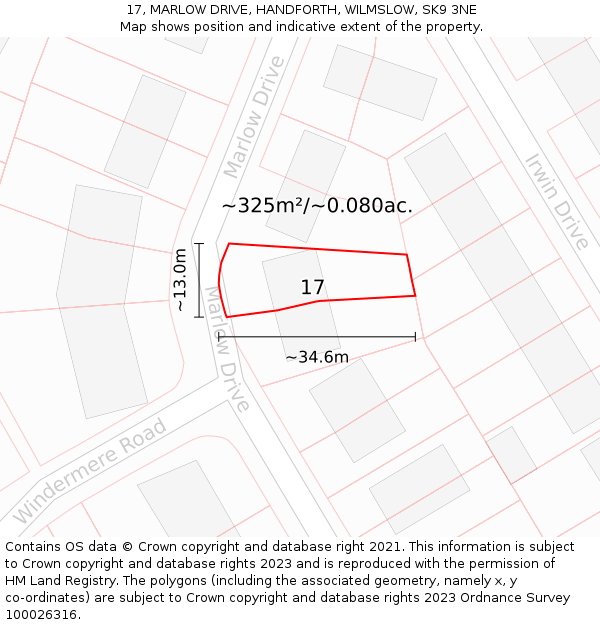 17, MARLOW DRIVE, HANDFORTH, WILMSLOW, SK9 3NE: Plot and title map