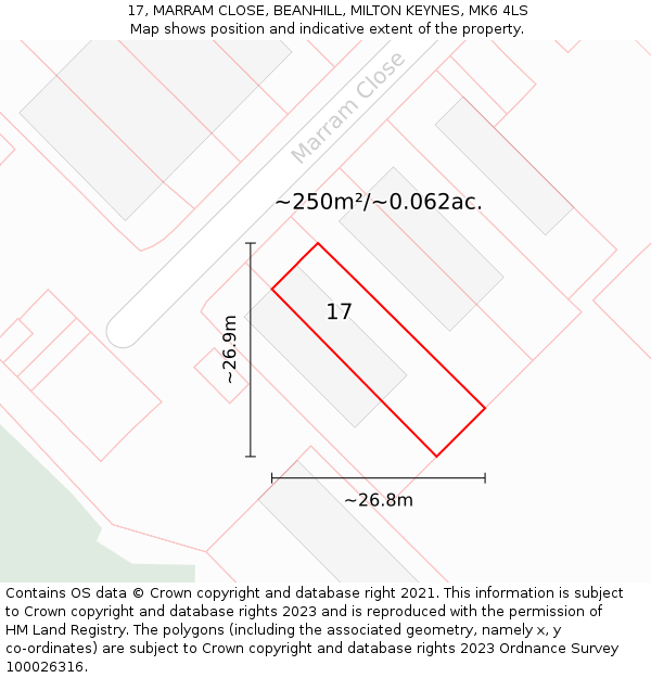 17, MARRAM CLOSE, BEANHILL, MILTON KEYNES, MK6 4LS: Plot and title map