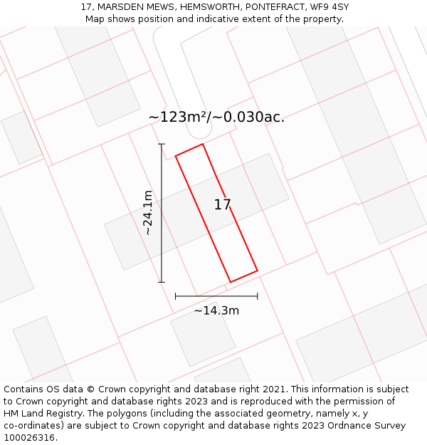 17, MARSDEN MEWS, HEMSWORTH, PONTEFRACT, WF9 4SY: Plot and title map