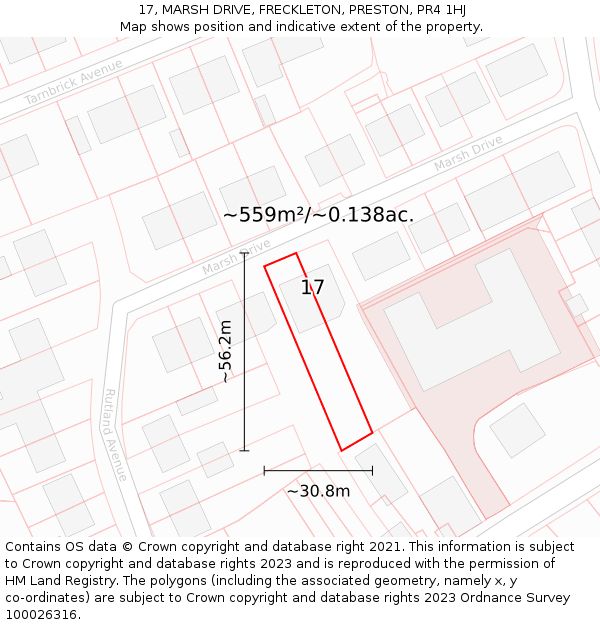 17, MARSH DRIVE, FRECKLETON, PRESTON, PR4 1HJ: Plot and title map