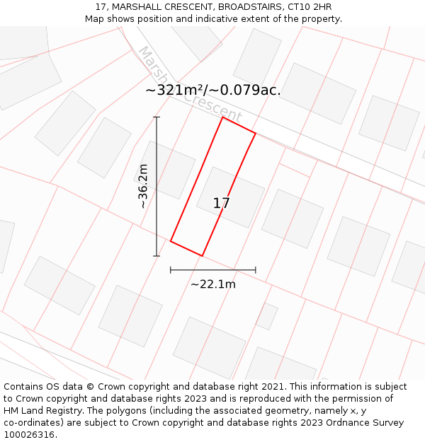 17, MARSHALL CRESCENT, BROADSTAIRS, CT10 2HR: Plot and title map