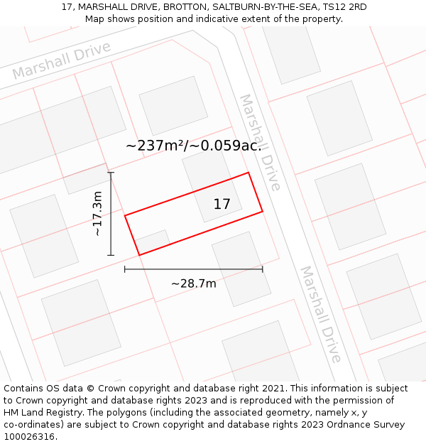 17, MARSHALL DRIVE, BROTTON, SALTBURN-BY-THE-SEA, TS12 2RD: Plot and title map