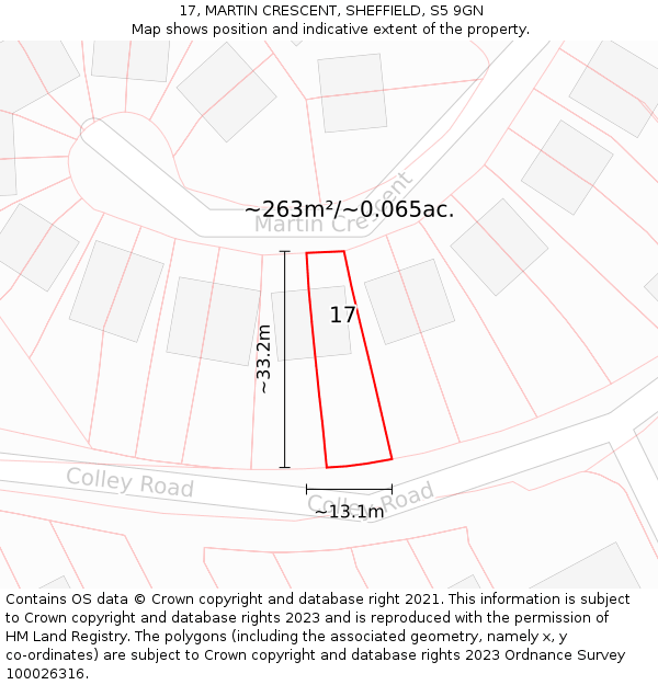 17, MARTIN CRESCENT, SHEFFIELD, S5 9GN: Plot and title map