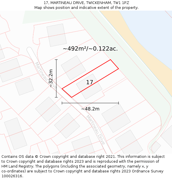 17, MARTINEAU DRIVE, TWICKENHAM, TW1 1PZ: Plot and title map