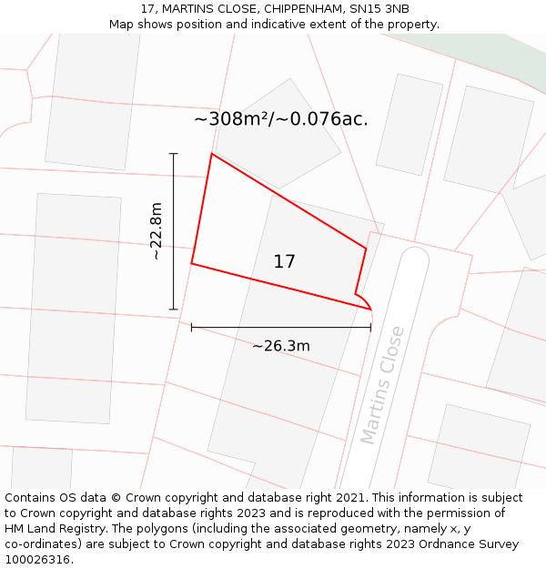 17, MARTINS CLOSE, CHIPPENHAM, SN15 3NB: Plot and title map