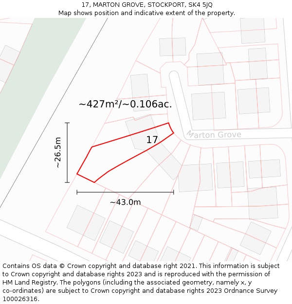 17, MARTON GROVE, STOCKPORT, SK4 5JQ: Plot and title map