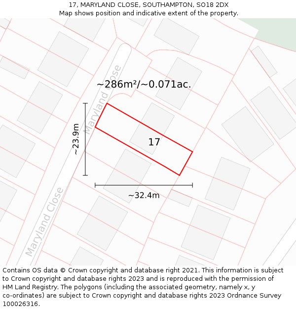 17, MARYLAND CLOSE, SOUTHAMPTON, SO18 2DX: Plot and title map