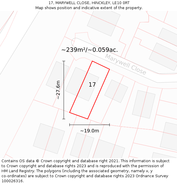 17, MARYWELL CLOSE, HINCKLEY, LE10 0RT: Plot and title map